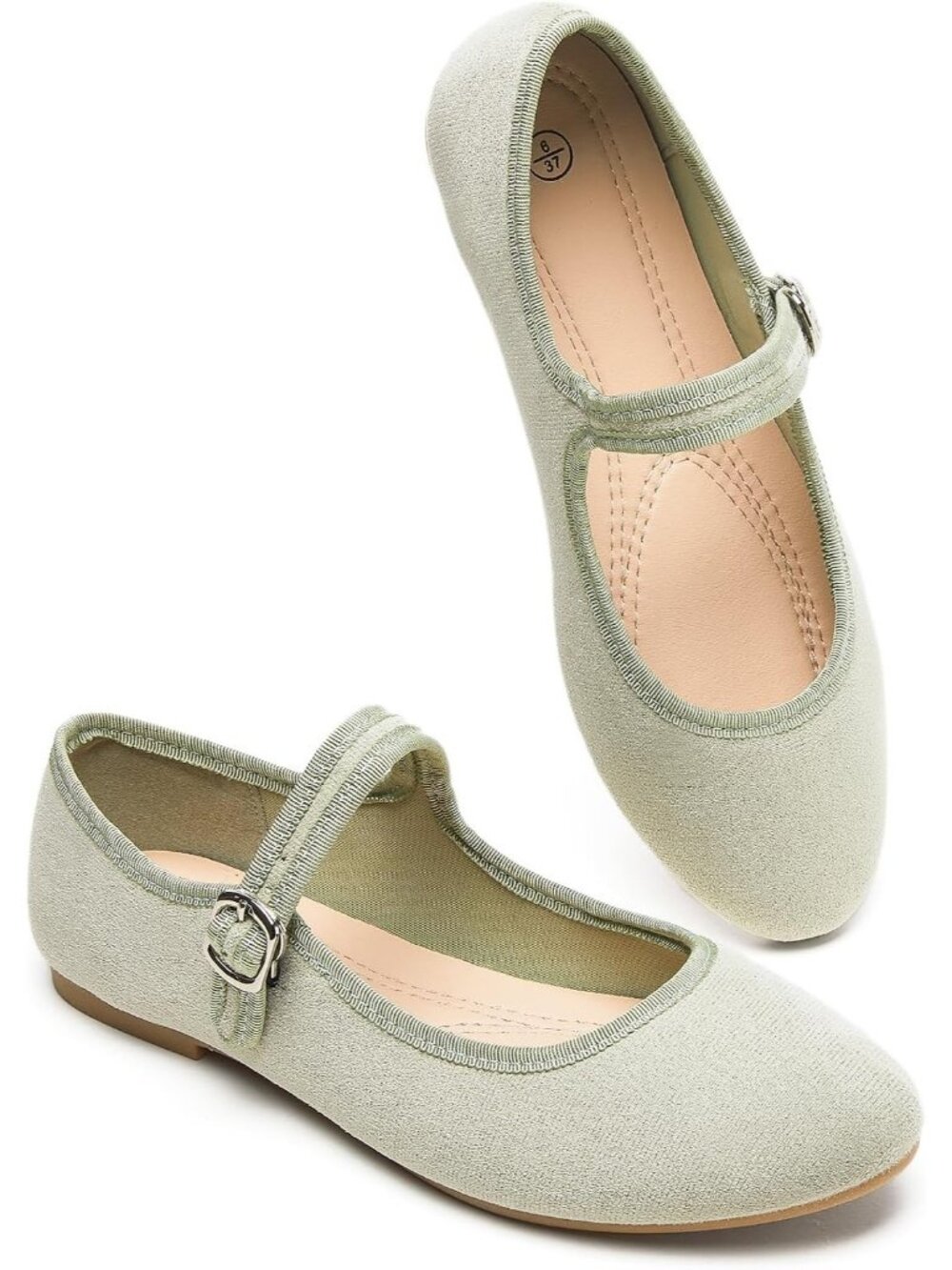Women's Green Faux Suede Adjustable Buckle Mary Jane Casual Dressy Flats Shoes